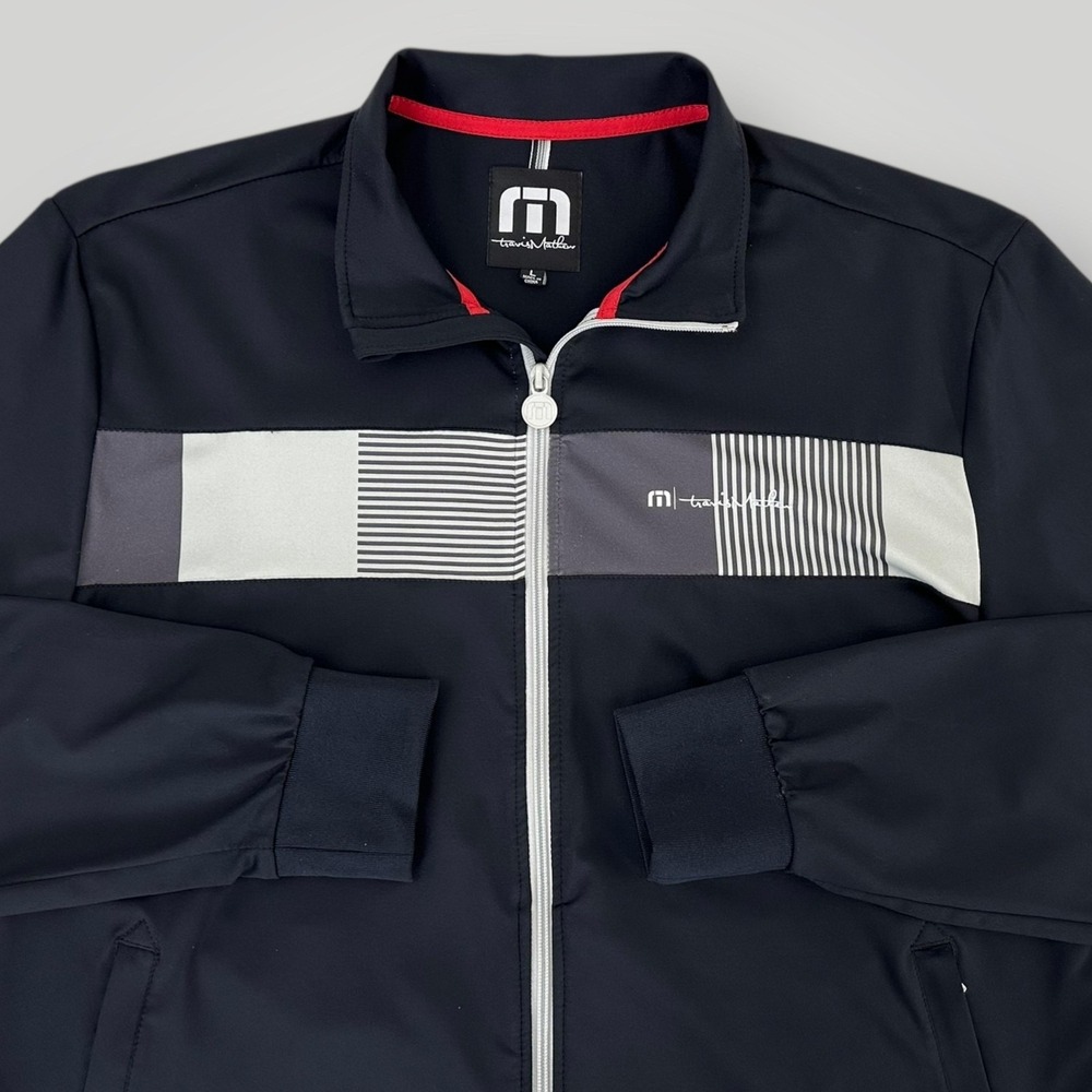 TravisMathew Track Jacket Mens L Navy Full‎ Zip Golf Lightweight Televisa Logo - Picture 5 of 9